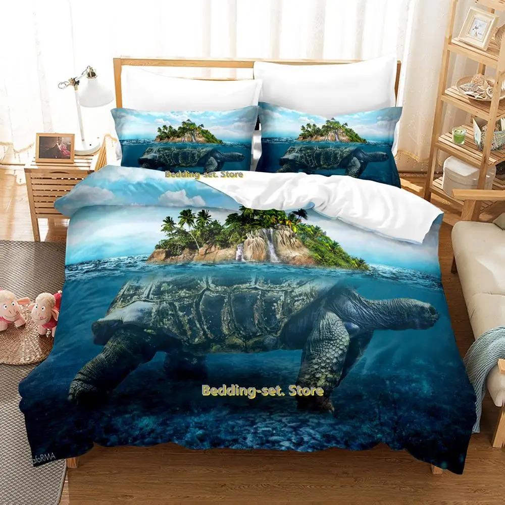 World Turtles Turtle Island Bedding Set Cartoon Anime three-piece set Adult Kid Bedroom Duvetcover Sets 3D Kawaii Animal