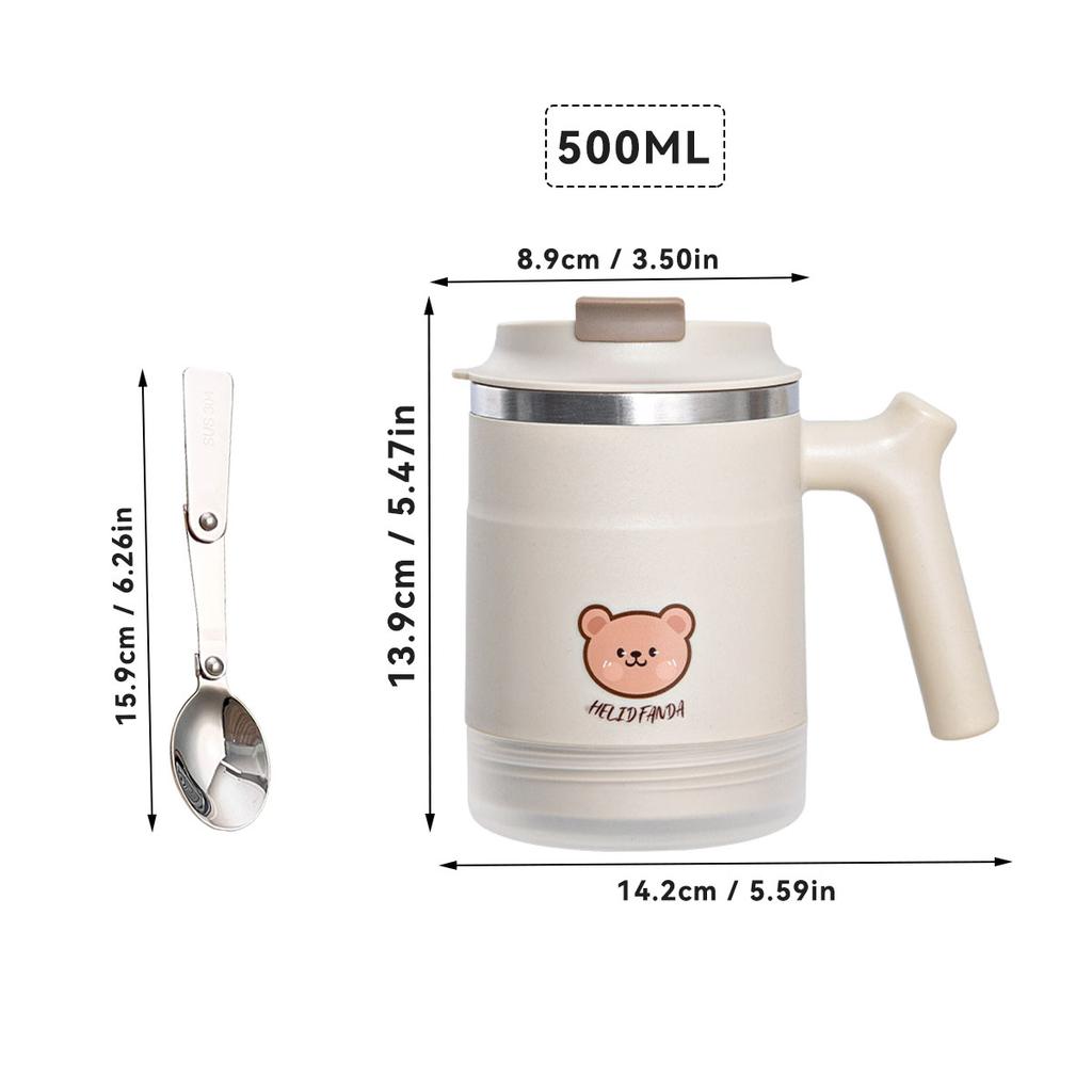 Милая портативная двухслойная термокружка для кофе со складной ложкой, чашка для воды из нержавеющей стали 304, герметичная посуда для напитков