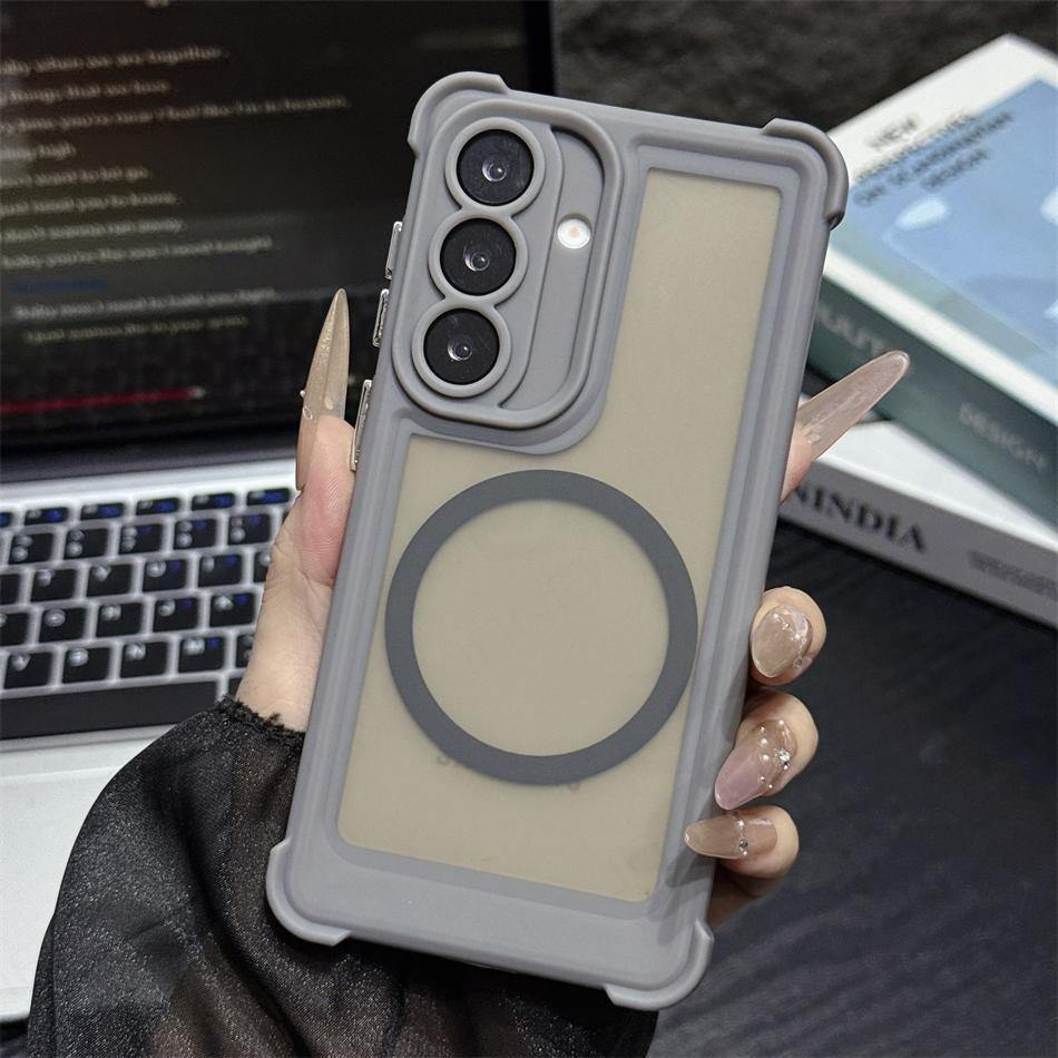 Translucent Armor Magnetic Case For Samsung Galaxy S26 S2 Ultra S24 Plus Reinforced Shockproof Corners Matte Cover For