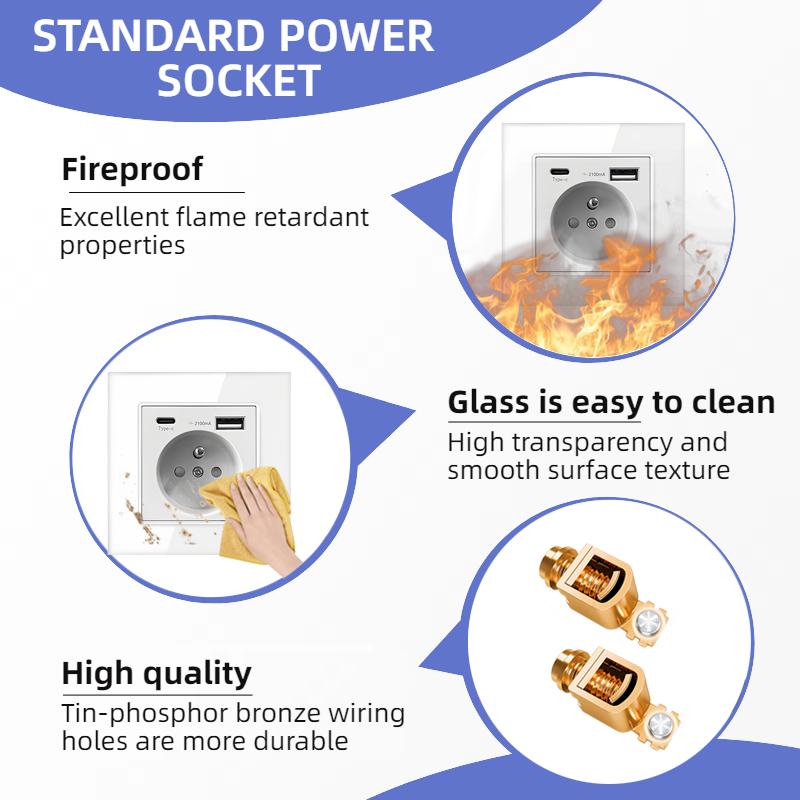 Розетка EIOMR Стандарт Франции, Одинарная Двойная AC 100~250V 16A Белый Черный Настенная Тип-C USB Вилки Розетка для Дома Офиса