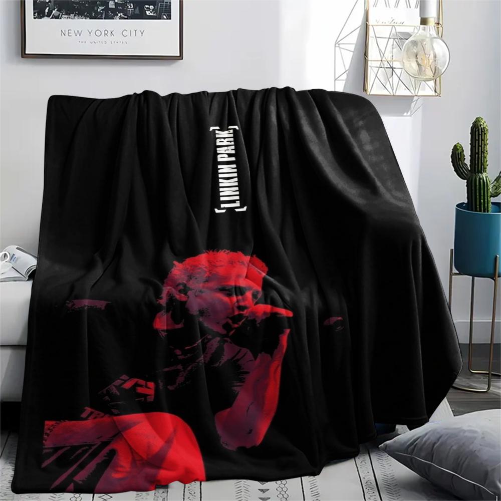 1PC Linkin Park Print Flannel Blanket, High quality Comfortable for All Seasons, Home Decor, Warmth and Comfort, Perfect for Christmas Gifts