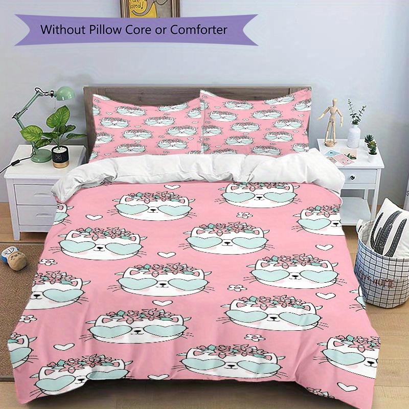 3pcs Animal-themed Cat Floral Soft and Comfortable Breathability, Bedding Set, Machine Washable, Suitable for All Seasons163