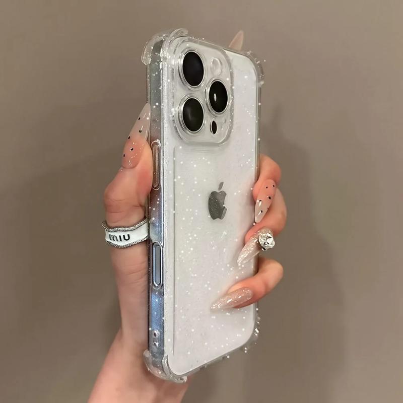 Прозрачный чехол с блестками для iPhone 17 Pro Max 16 15 14 13 12 11 Pro Max 16 PLUS 17 Air Силиконовый Мягкий Прозрачный Бампер