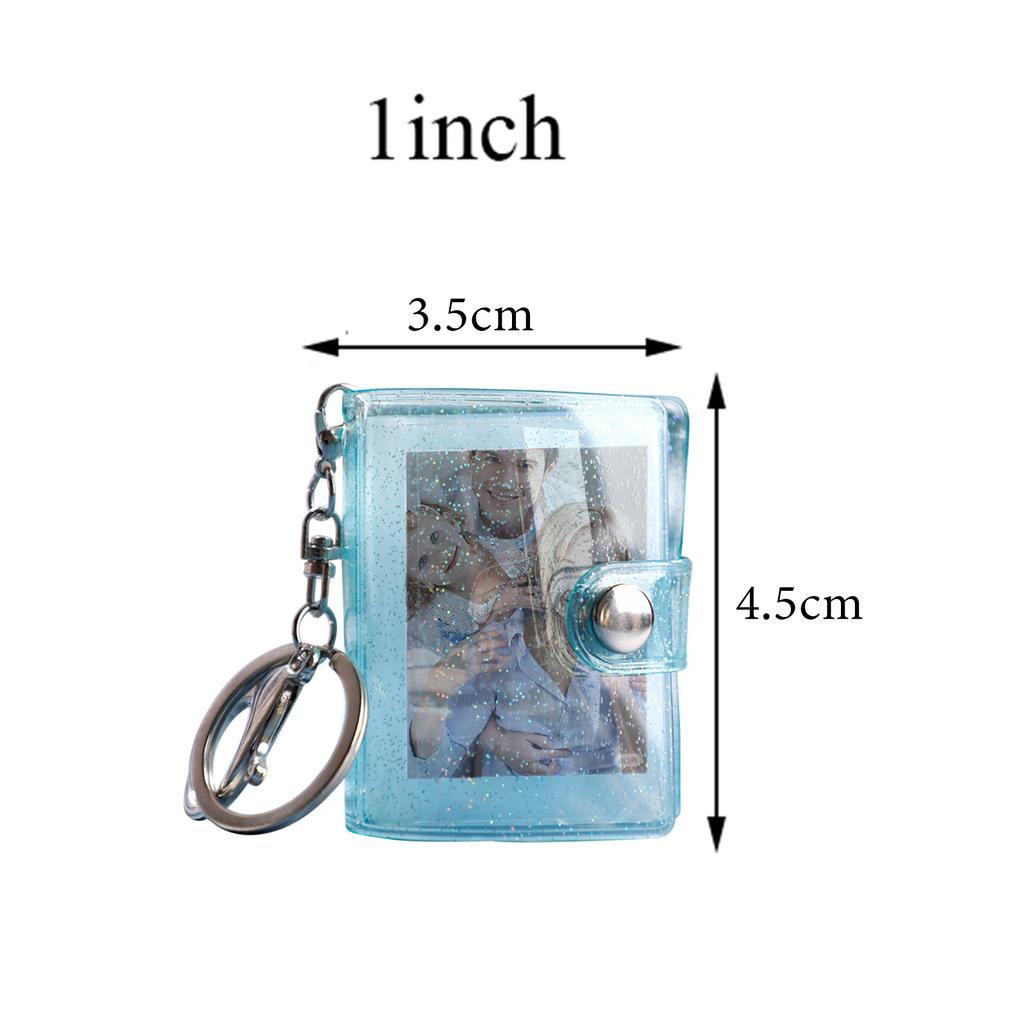 16 Pages Mini Photo Album Keychain Jewelry Crafts Album 1/2 Inch Transparent Glitter Card Holder DIY Gifts for Family Friends