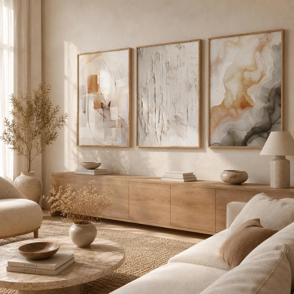 Set of 3 Neutral Beige Abstract Wall Art, Wabi Sabi Textured Watercolor Prints, Minimalist Posters for Living Room Home Decor