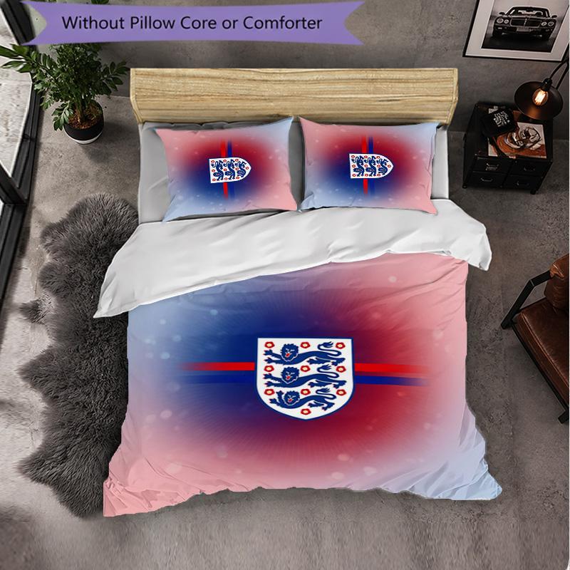 England Football Pattern 3 Pieces Bedding Set Soft Microfiber Duvet Cover with Pillow Cases for Bedroom