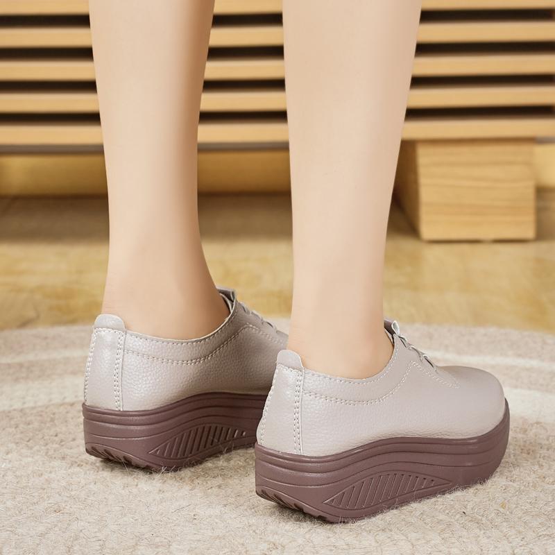 Женские туфли на платформе черные повседневные элегантные кожаные белые туфли на толстой подошве с эффектом увеличения роста Shake Shoes
