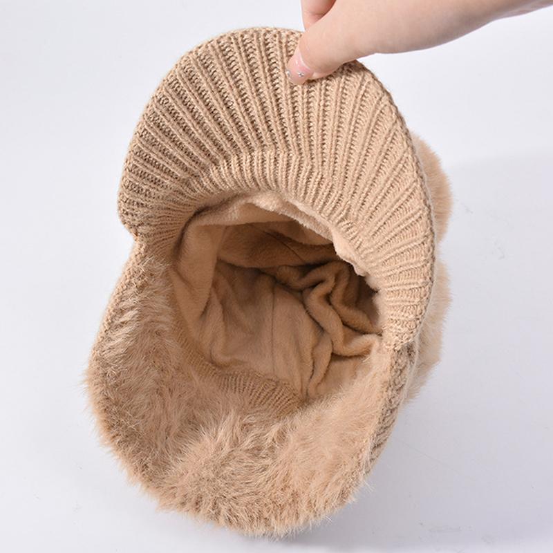 Мягкая бейсболка для защиты ушей, женская зимняя теплая вязаная шерстяная кепка для защиты от холода