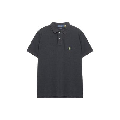 Polo SS23 Однотонная рубашка поло с коротким рукавом и вышитым логотипом, мужские топы, темно-черный 710794276-057