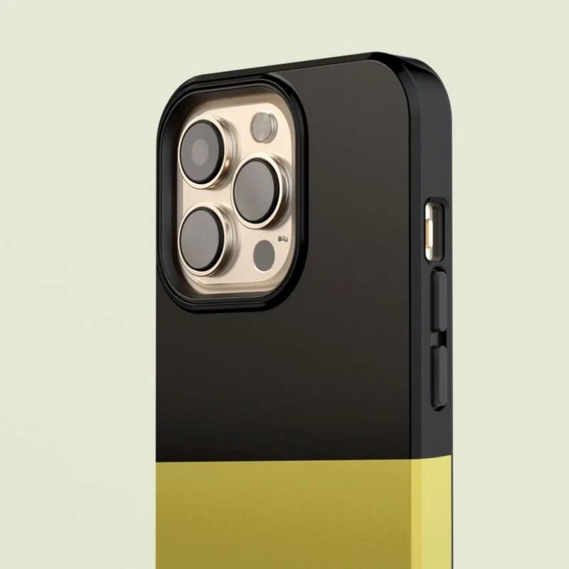 luxury Clmj Bicoloured Yellow Black Phone Case for iPhone 16 15 14 13 12 11 Pro Max Plus Magnetic Double-layer Back Cover