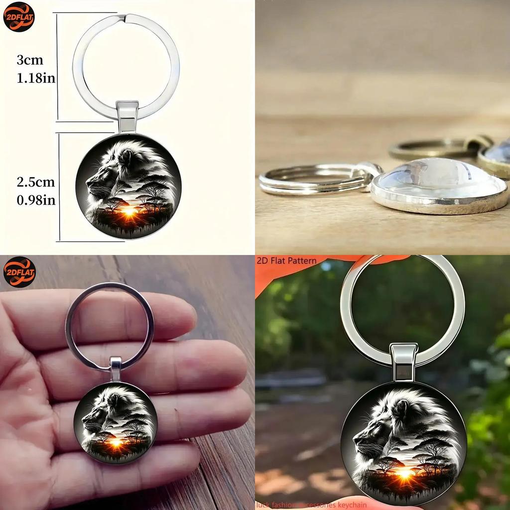 Lion Pattern Pendant Keychain With Silver Zinc Alloy For Festive Gift Ideas