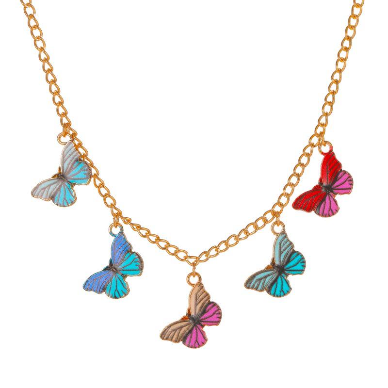 Ins Wind Color Fantasy Butterfly Necklace Female Fashion Retro Clavicle Chain Personality Jewelry KTJ