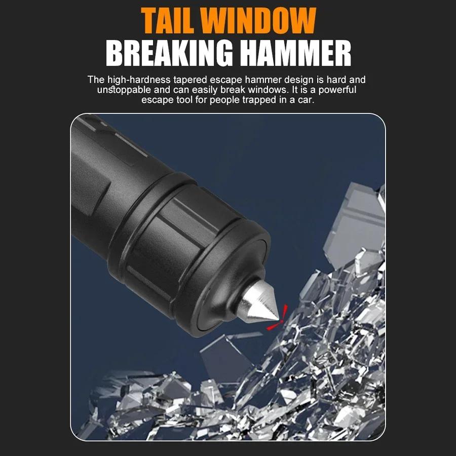 Мощный фонарик для кемпинга, рыбалки, с телескопическим зумом, встроенным аккумулятором, крючком и молотком для разбивания окон