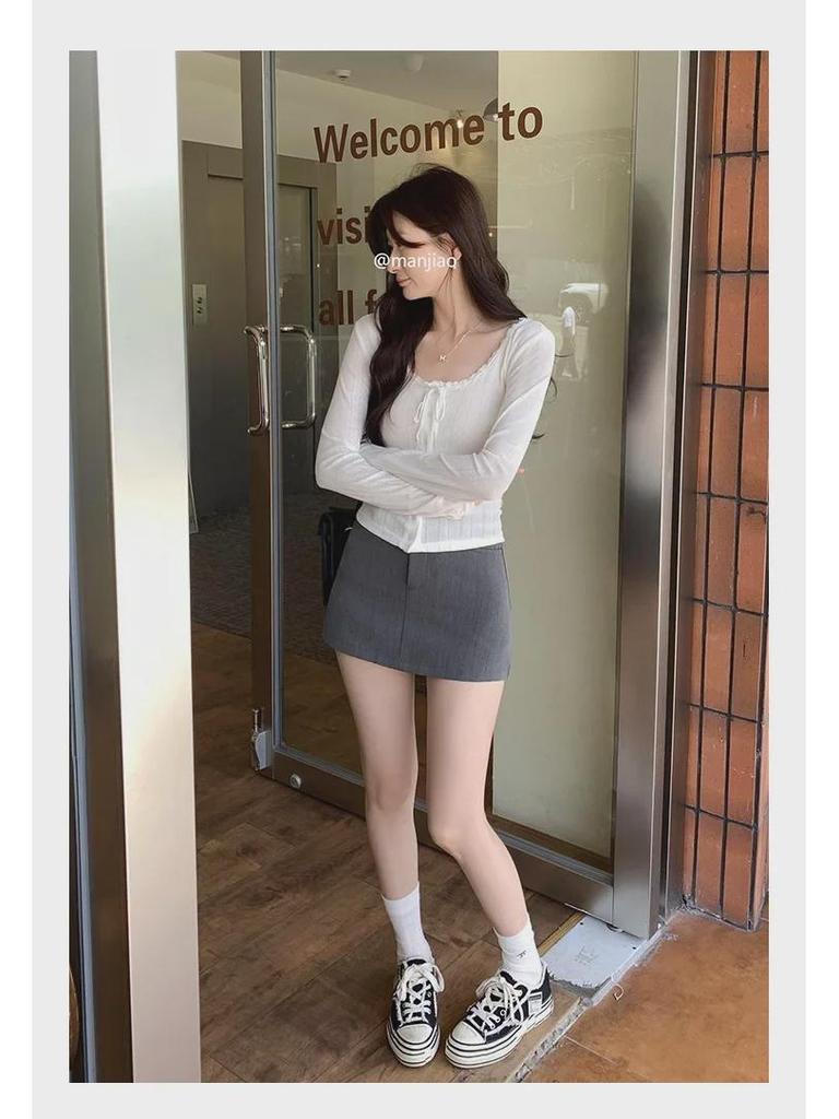 Футболка-кардиган с длинным рукавом и французским кружевом - женская весенняя коллекция