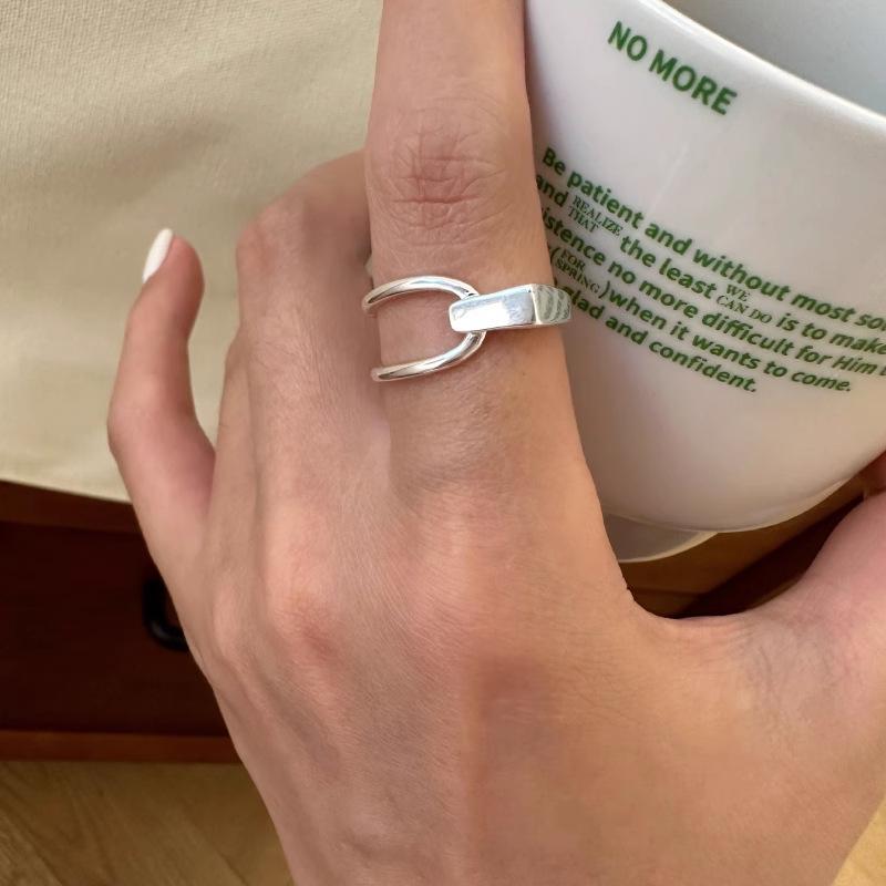 Silver Color Ring for Women Girl Jewelry Geometry Hollowed Out Design Overlapping Simple Gift