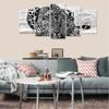 No Framed Black and White Animal 5 Piece Wall Art Canvas Print Posters Paintings Painting For Living Room Home Decor Pictures
