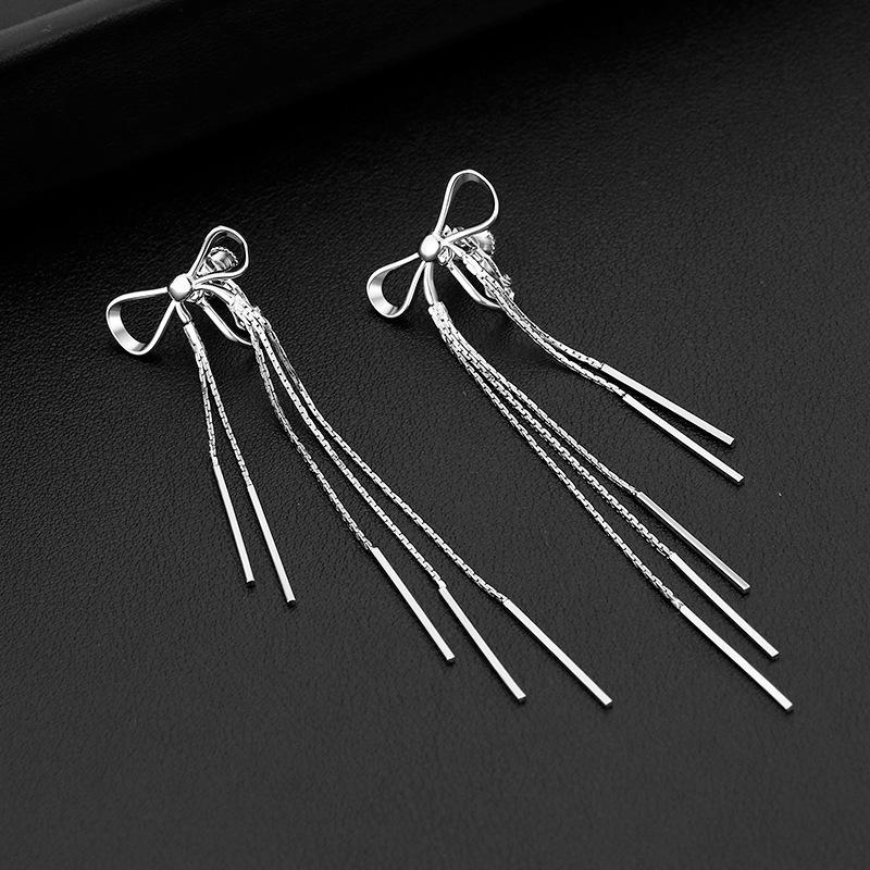VENTFILLE 925 Sterling Silver Bowknot Clip Earring for Women Hollow Out Tassels Ins Versatile Geometry Jewelry Gift Dropshipping