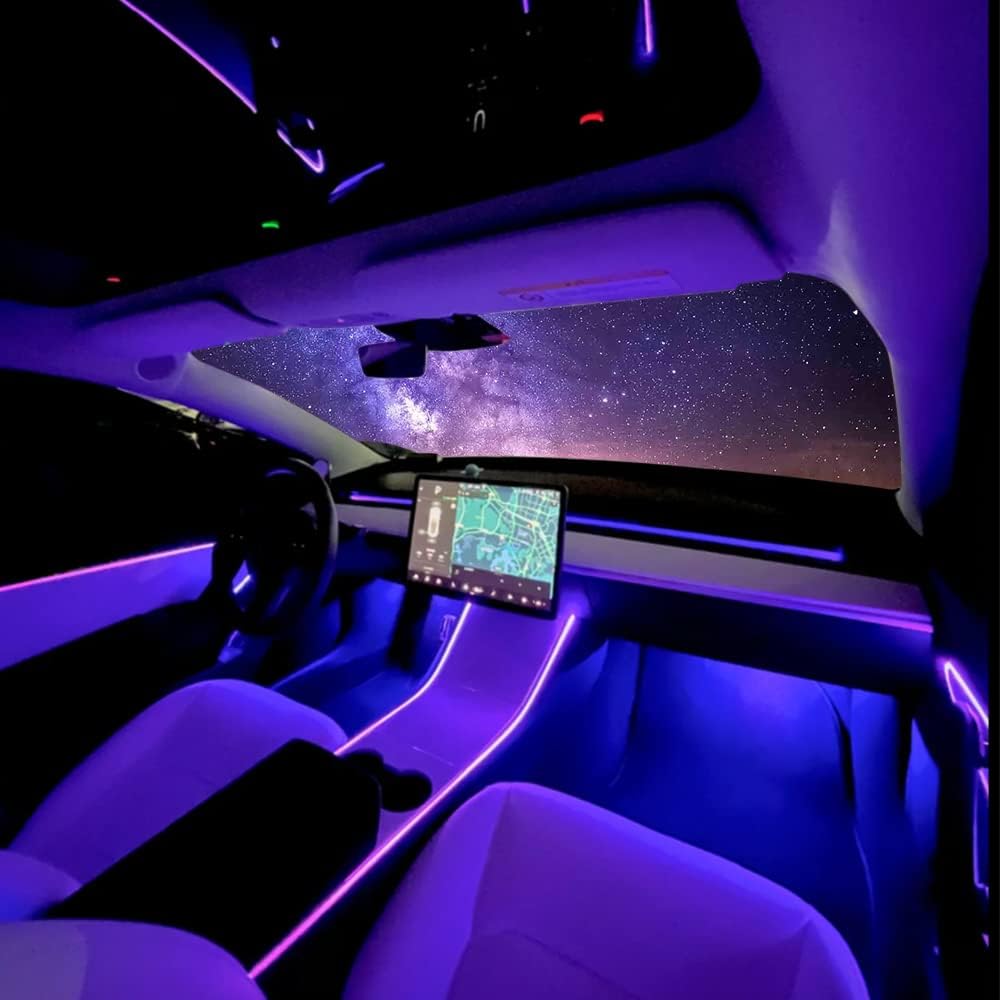LEDCARE 9-In-1 RGB-Auto-Innenleuchten Mit App Und Fernbedienung, 16 Millionen Farben, Umgebungsbeleuchtungsset Mit 5 Glasfaser-LED-Streifen Und 4