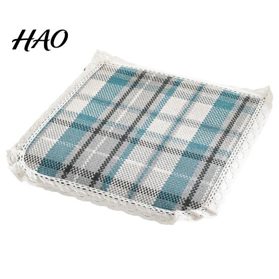 Pastoral Style Chair Mat Cotton Linen Pad, Striped Plaid Dining with Lace Trim, Seat Cover Breathable Thin Pad Ties for Office Barstool Comfortable