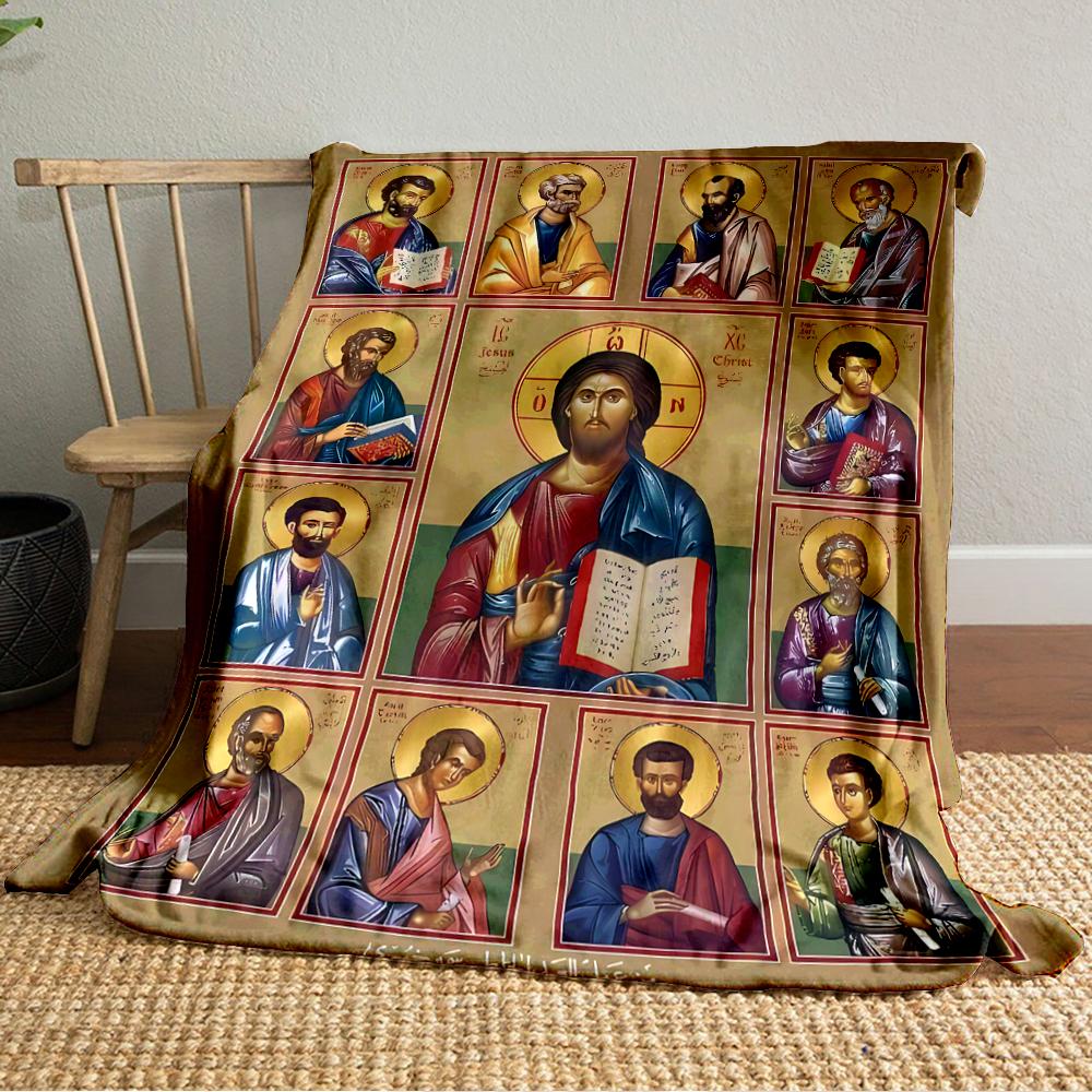 "Religious Icon Jesus Christ and Apostles Art"Flannel blanket for bedroom, living room, sofa, and nap