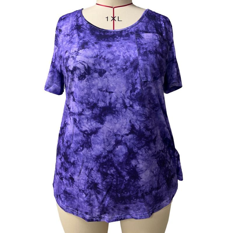 BITCED Летняя мода V-образный карман Tie-Dye женская футболка большого размера с коротким рукавом