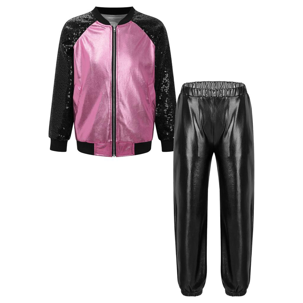 Детский костюм для джаза/хип-хопа с металлической курткой-бомбером и спортивными штанами