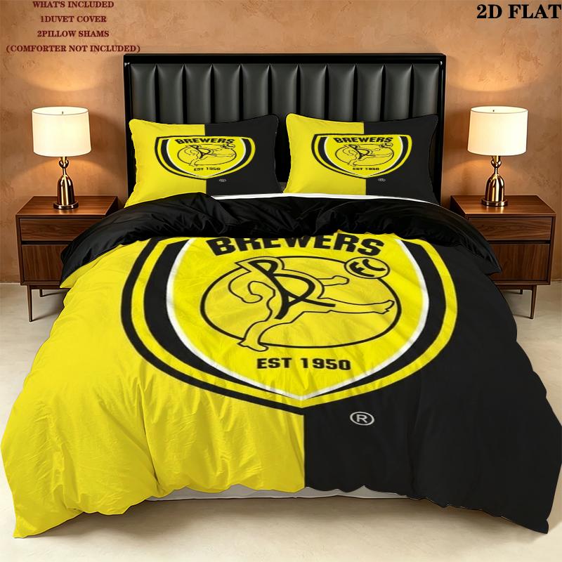 Burton Albion Fc Pattern Bedding uilt Set uilt Cover Pillowcase Home Decoration Birthday Gift (1 * duvet cover + 2 * pillowcase without core)