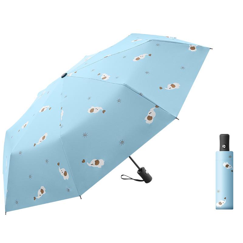 Женский автоматический черный клей с принтом, солнцезащитный крем, анти-УФ-зонт, трехкратный зонт от дождя двойного назначения, складной зонт для отдыха и развлечений на открытом воздухе