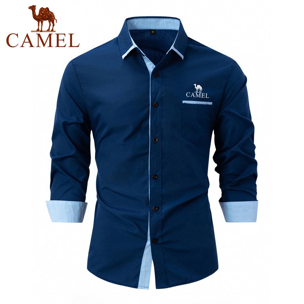 Camel Spring Autumn Embroidery New Fashion Men's Wear High Quality Cotton Men's Color Block Business Slim Fit Casual Shirt Long Sleeved Shirt