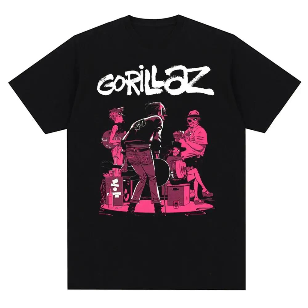 Футболка с принтом панк-рока музыкальной группы Gorillazs, повседневная мода 90-х с коротким рукавом, футболка большого размера унисекс