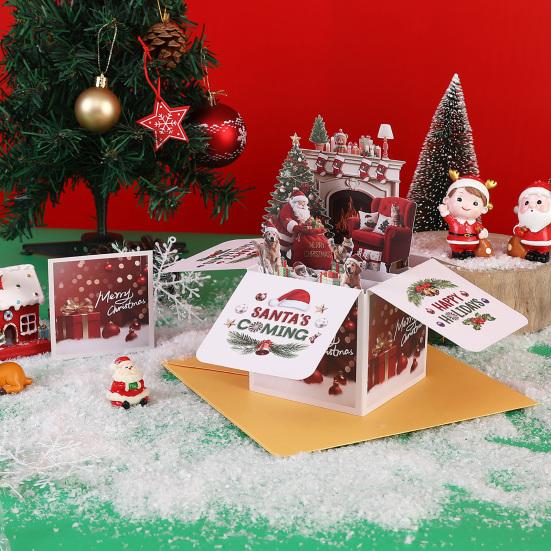 Christmas 3D Pop Up Greeting Card Santa's Coming Holiday Gift Card for Women Men Kids Husband Wife Mom Dad Daughter