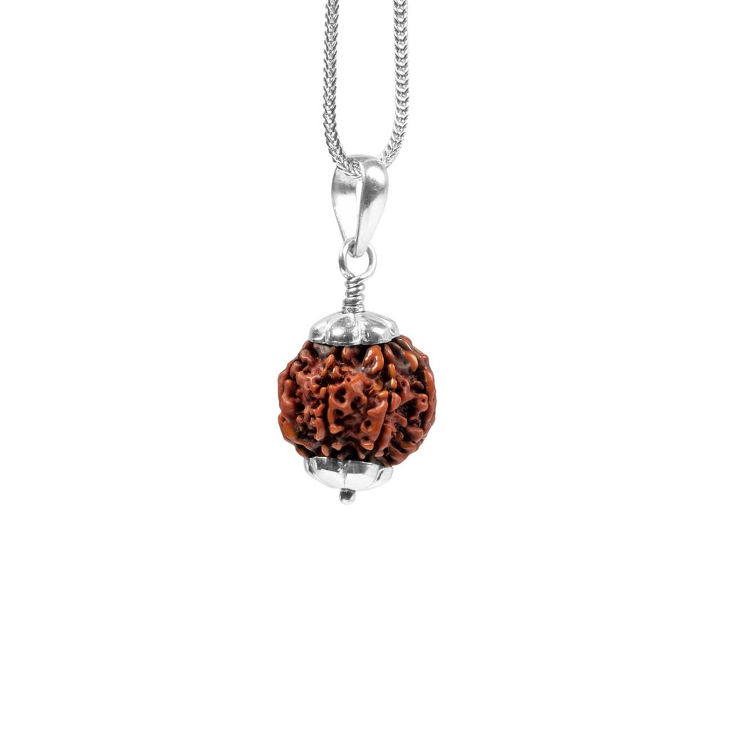 Natural Nepali 8 Mukhi Rudraksha 925 Silver Pendant | Organic & Lab Certified Spiritual Bead for Obstacle Removal, Success & Protection