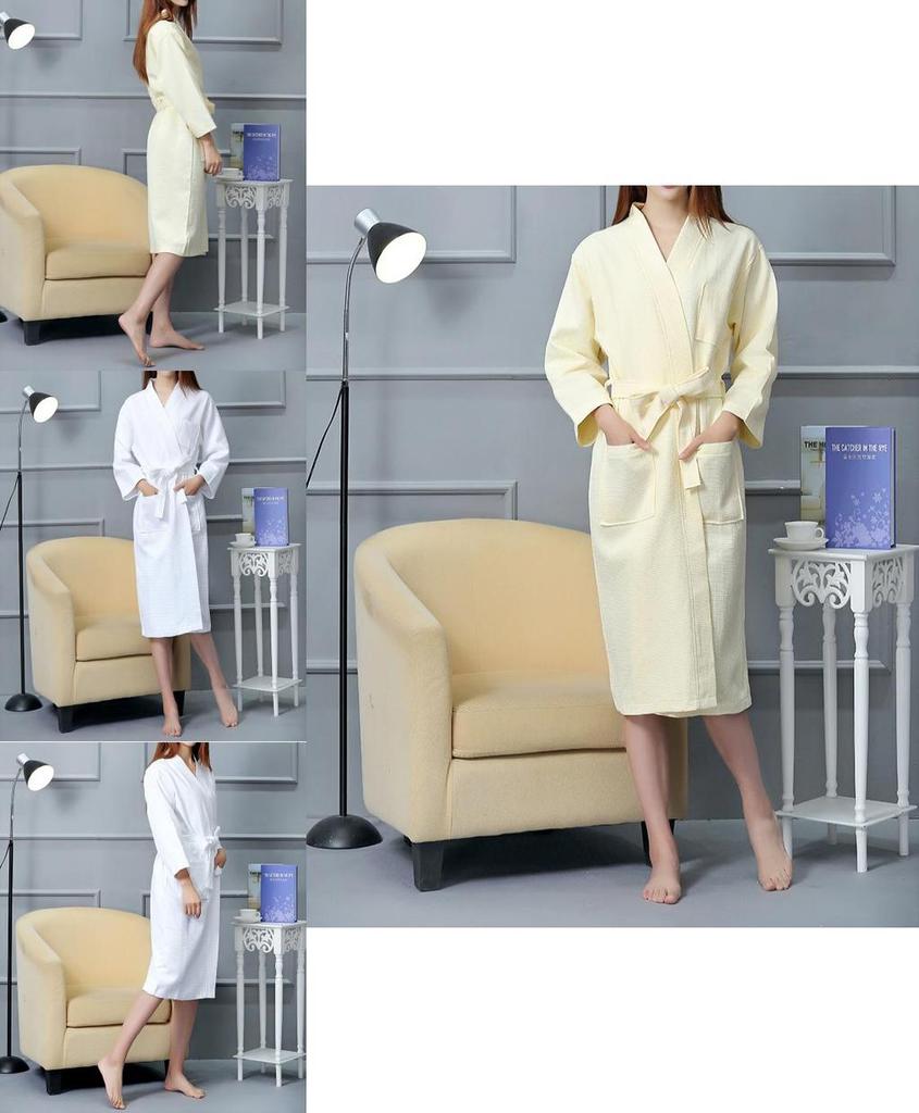 Hotel Cotton Waffle Weave Bathrobe With Embroidered Logo For Spa And Hospitality Use
