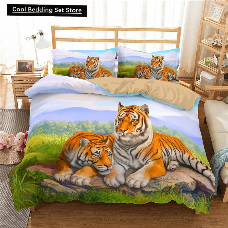 Комплект постельного белья с тигром 3D King Queen Full Twin Size Коричневый пододеяльник с изображением животных Джунгли Дикой Природы Покрывало из полиэстера