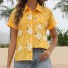 Women Cotton Linen Shirt Turn Down Collar Single Breasted Blouse White Yellow Blue Tops Summer Short Sleeve Floral Print Shirts