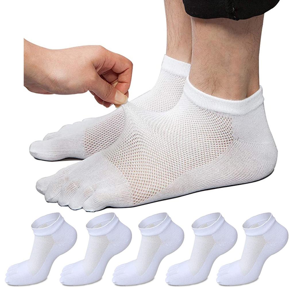 (Projector)Mens Toe 5 Pairs Cotton Low Cut Socks 5 Finger Breathable Soft Mens Socks