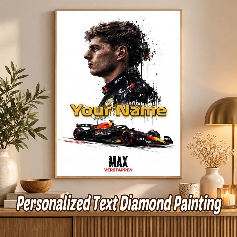 Max Verstappen Custom Name Text 5D Diamond Painting Kit DIY Full Drill Diamond Art Decoration
