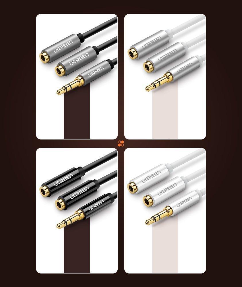 Ugreen 25см 3,5 мм AUX Аудио Кабель-разветвитель, Черный - Компактный дизайн Модель 20816