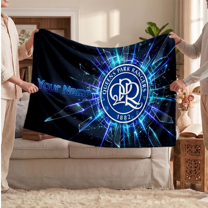 Queens Park Rangers Personalized Fleece Blanket With Football Logo, Custom Name Text Soft Warm Home Throw Blanket
