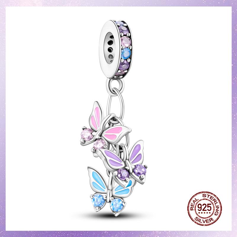 Фиолетовые Шармы Медный Fit Оригинальный Подвесной Браслет Бабочка Стекло Сердце Перо Клип Шарм Подвеска Светящаяся Бусина DIY Ювелирные Изделия