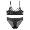 European and American French lingerie sexy bunny ear cup lace large bust gathering anti-sagging top-support bra set