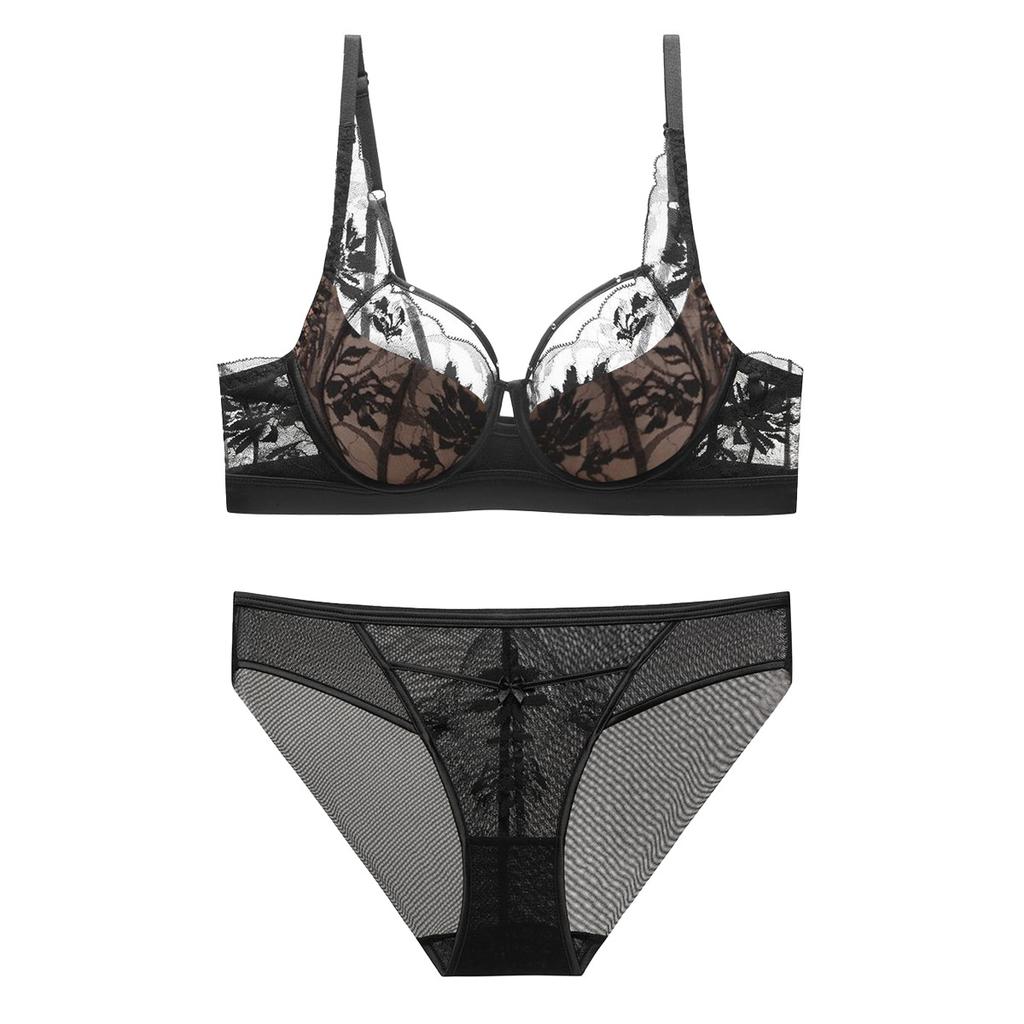 European and American French lingerie sexy bunny ear cup lace large bust gathering anti-sagging top-support bra set