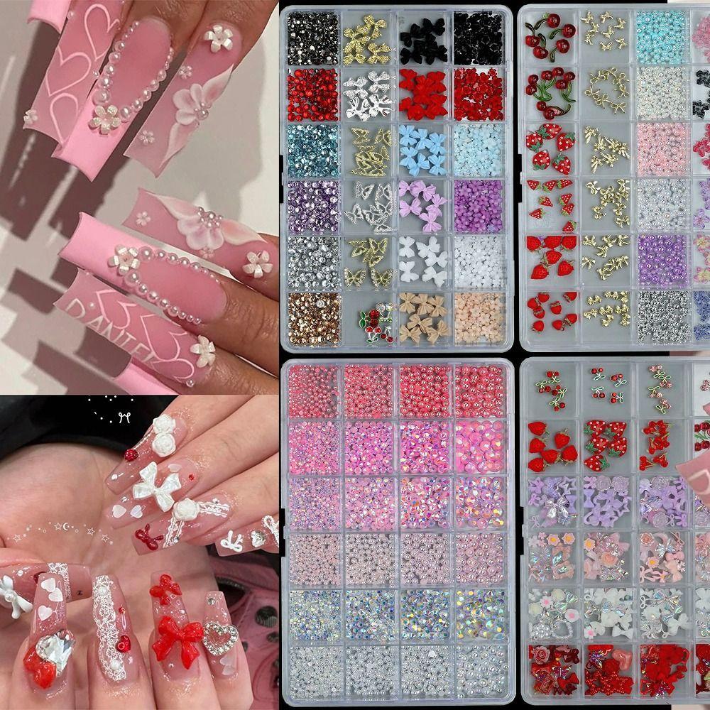 Bowknot Flower 3D Acrylic Nail Charms Sweet DIY Manicure Tools Nail Parts Kits for Nail Art