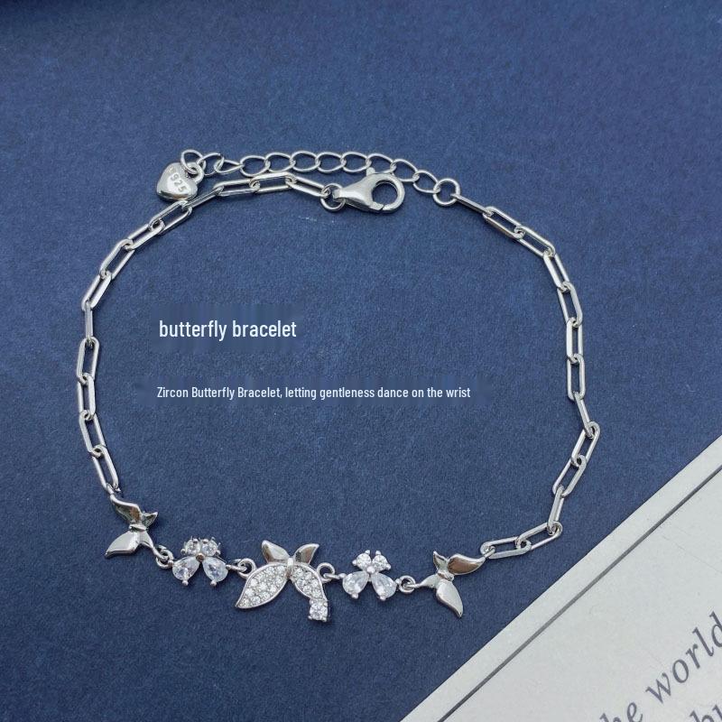 S925 Sterling Silver Butterfly Bracelet for Women - Elegant Inlaid Design, Perfect Birthday Gift for Girlfriend