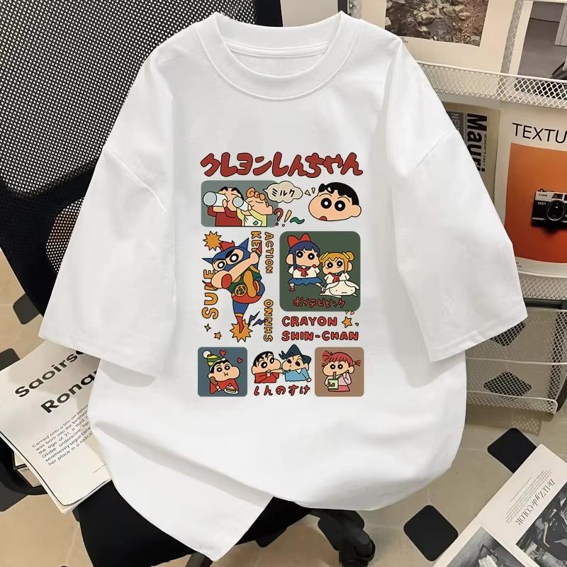 2025 Japanese Style Summer Crayon Shin Chan Cartoon Character Tshirt Harajuku Fashion Cotton Leisure Unisexs Tshirt Top