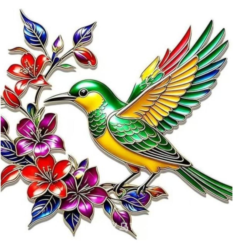 Hand Painted Iron Art Bird Wall Hanging Colorful Flower Colorful Birds Sculpture Balcony Patio
