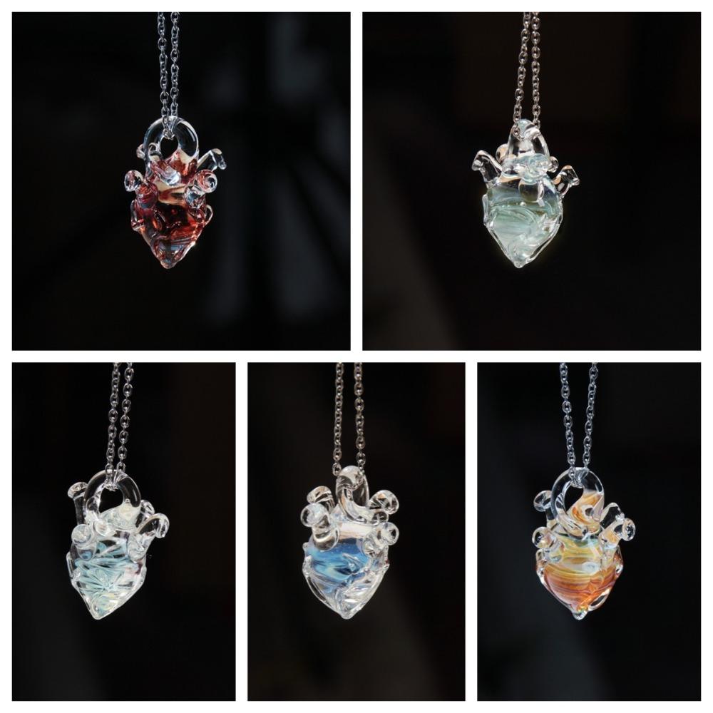 Handmade Transparent Heart Pendant Necklace Silver Chain Coloured Glaze Chain Choker Gift