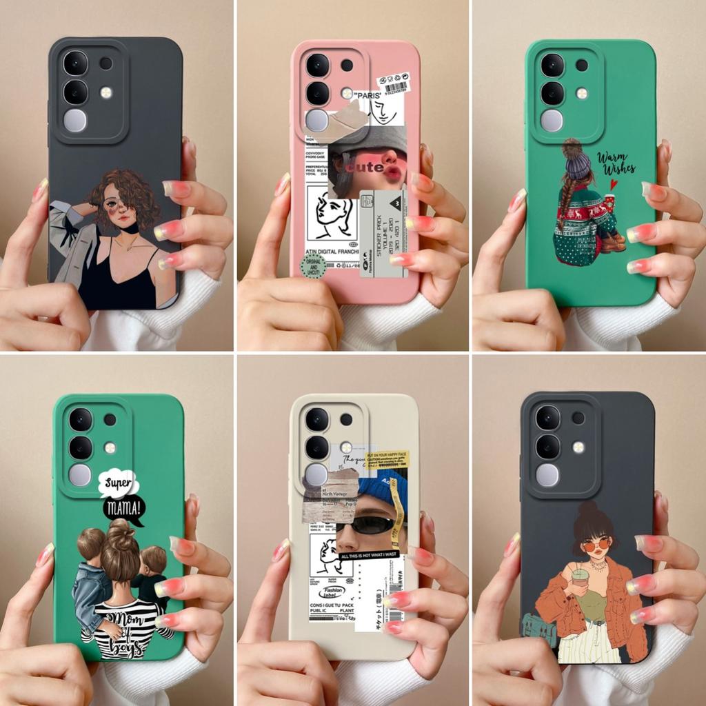 Чехол для Vivo S19 Pro Y04 T4x iQOO Z9s V30 V40e V50 V40 Lite(ИДН) Y29 Y29S Y39 Y19S Чехол из жидкого силикона с милым узором для Vivo Capa