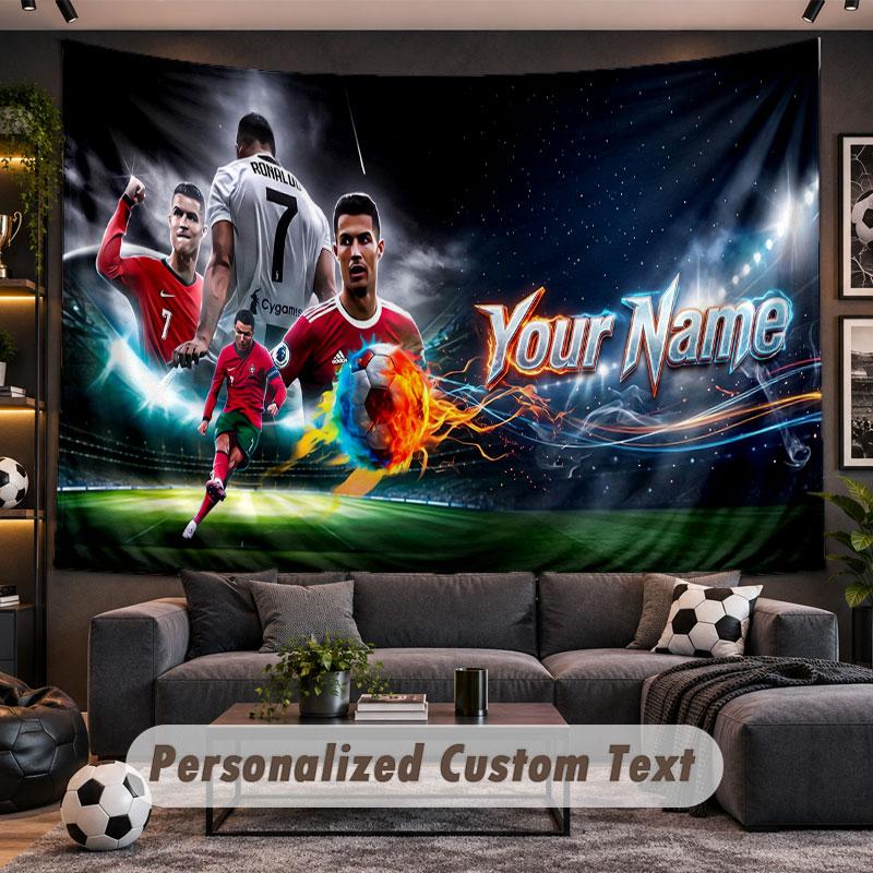 Wall Hanging Tapestry Custom NameCristiano Ronaldo Pattern Personalized Printed Fabric Wall Decor