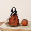 Halloween Kitchen Witch Doll Small Witch Statue with Broom Tabletop for Table